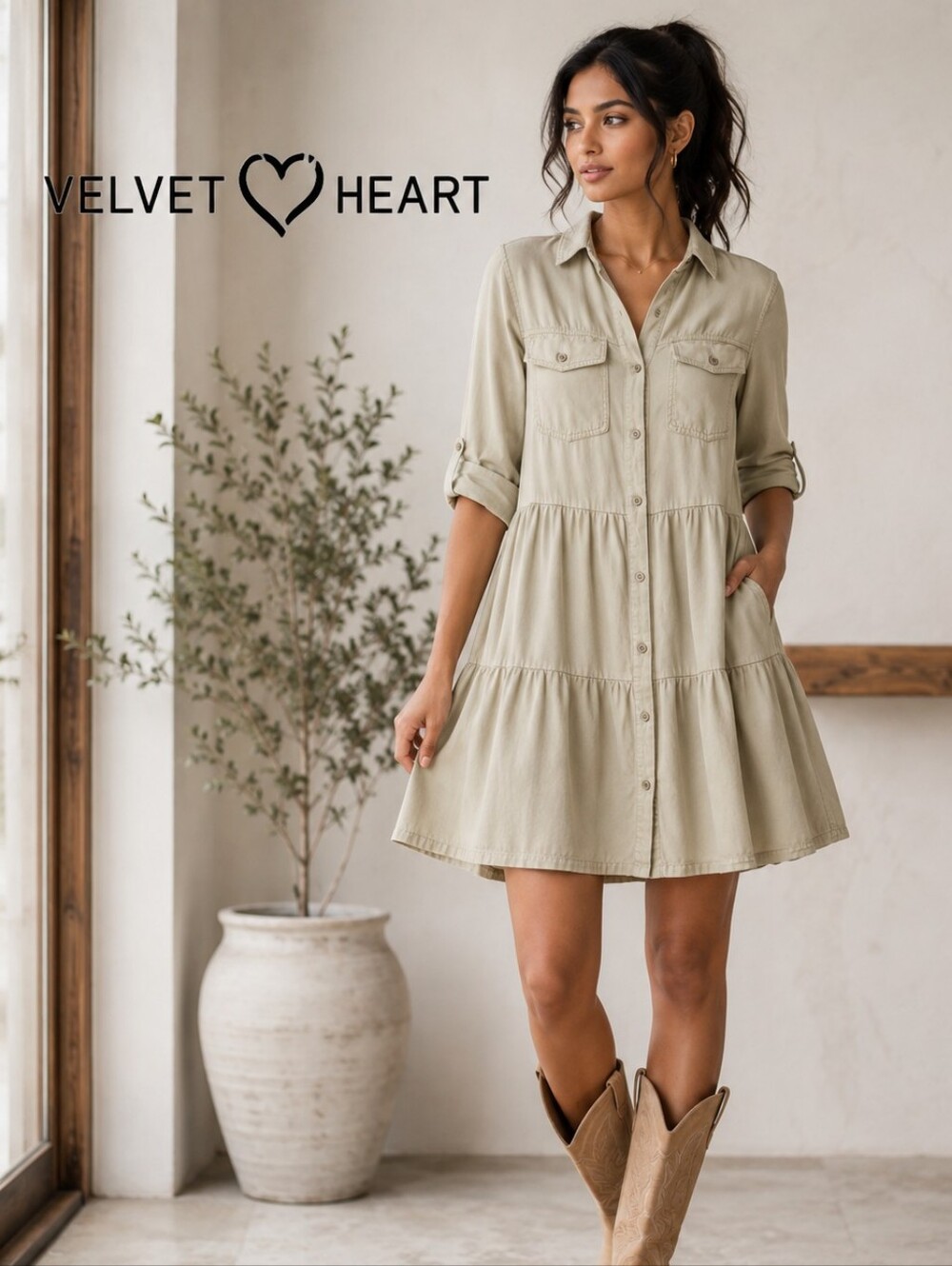 VELVET HEART Bree Tab Sleeve Tiered Ultra soft Dress Sz Med Like New